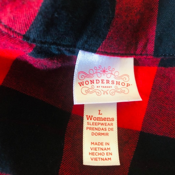 Large Women's Sleep Shirt Red Checks Long Sleeve Wondershop at Target - Picture 2 of 8